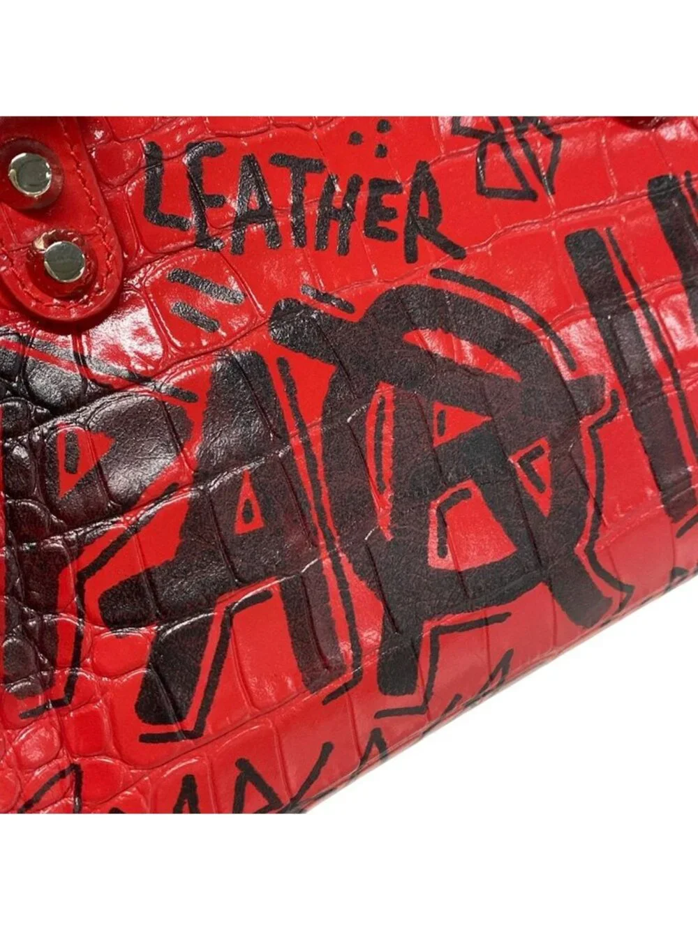 Balenciaga Handbag Classic Mini City Red Black Embossed Graffiti Leather